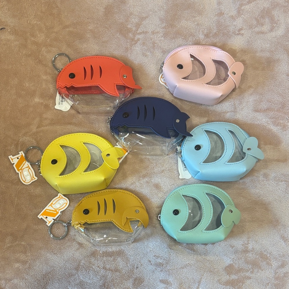 Colorful Fish-Shaped Keychain Pouches | Green, Gold, Red, Navy, Pink, Yellow NWT